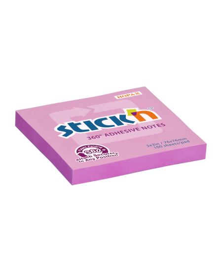 Lipnūs lapeliai STICK´N, 360°, 76 x 76 mm, 100 lapelių, rožiniai