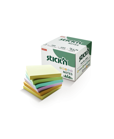 Lipnūs lapeliai STICK´N, FSC, 76 × 76 mm, 600 lapelių, įvairių pastelinių spalvų