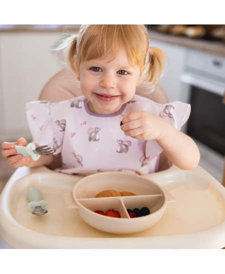 Babyono lėkštutė silikoninė neslystanti su dangteliu ir skyriais kreminė 1661/03