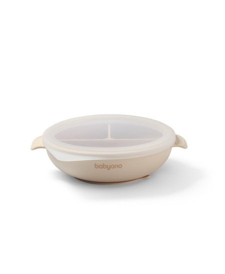 Babyono lėkštutė silikoninė neslystanti su dangteliu ir skyriais kreminė 1661/03