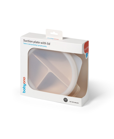 Babyono lėkštutė silikoninė neslystanti su dangteliu ir skyriais kreminė 1661/03