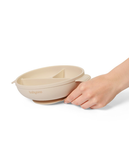 Babyono lėkštutė silikoninė neslystanti su dangteliu ir skyriais kreminė 1661/03