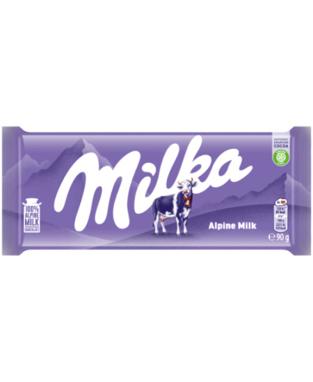 Pieninis šokoladas MILKA Alpių pieno, 90 g