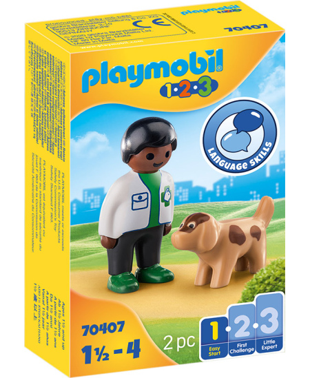 PLAYMOBIL 1.2.3 "Veterinarijos gydytojas su šuniuku", 70407