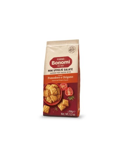 Sluoksniuotos tešlos užkandžiai FORNO BONOMI, su pomidorais ir raudonėliu, 150 g