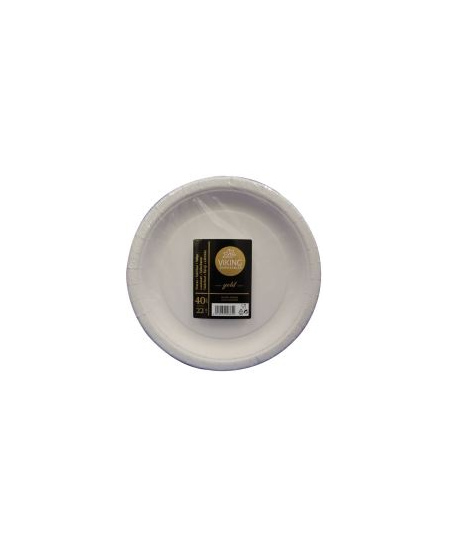 Vienkartinės lėkštės „VIKING GOLD“, popierinės, baltos, D 22 cm, 40 vnt.