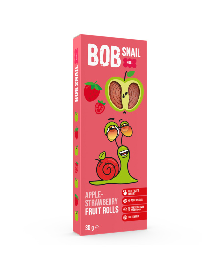 Obuolių ir braškių suktinukai BOB SNAIL, 30 g