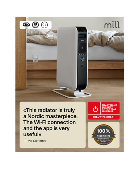 Mill Heater OIL1500WIFI3 GEN3 Oil Filled Radiator, 1500 W, Number of power levels 3, Suitable for rooms up to 25 m², White/Blac