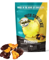 Natūralūs džiovinti ananasai su juoduoju šokoladu TROPICKS, 100 g
