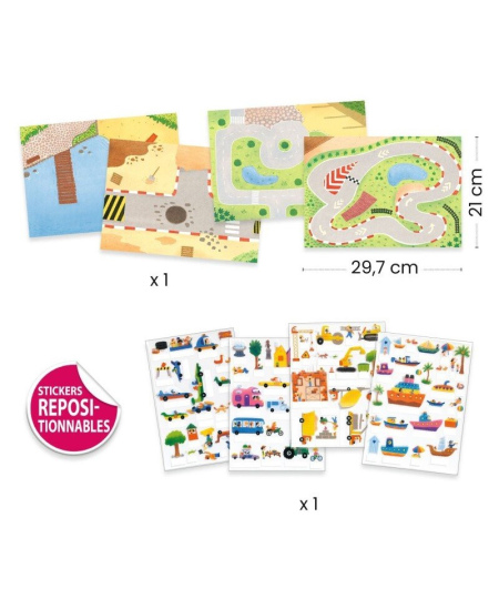 Daugkartiniai pakeliami 3D lipdukai DJECO Transportas