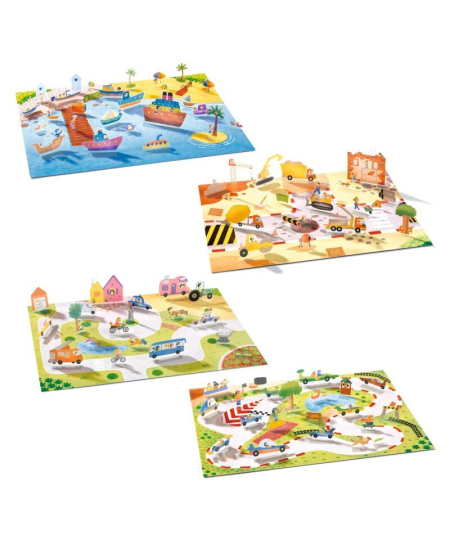 Daugkartiniai pakeliami 3D lipdukai DJECO Transportas