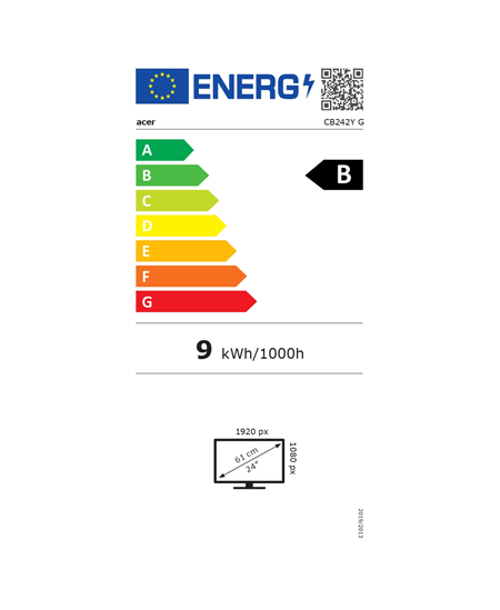 Acer Vero CB242YGbipr | 24 " | IPS | FHD | 16:9 | 120 Hz | 1 ms | 1920 x 1080 pixels | 250 cd/m² | HDMI ports quantity 1