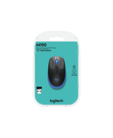 Logitech | Full size Mouse | M190 | Wireless | USB | Blue
