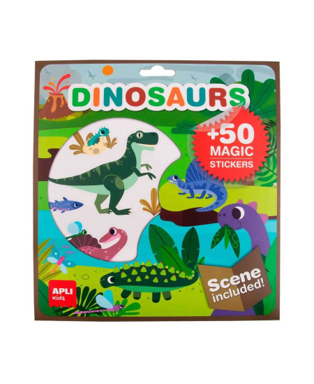 Lipdukų žaidimas su plakatu Apli Kids „Dinozaurai“