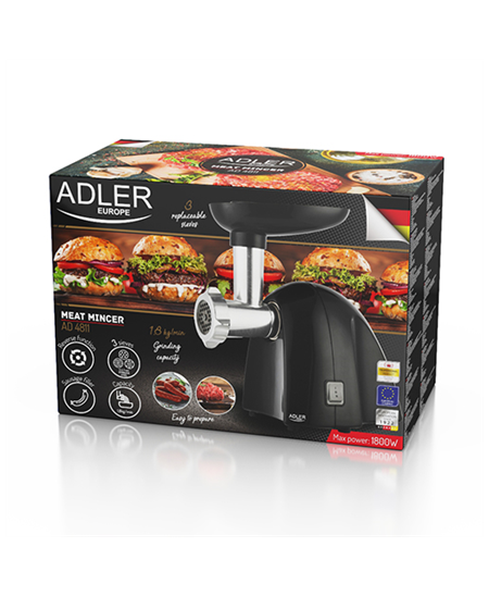 Adler Meat mincer AD 4811 Black, 600 W, Number of speeds 1, Throughput (kg/min) 1.8
