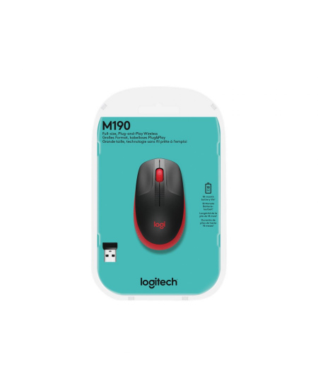 Logitech | Full size Mouse | M190 | Wireless | USB | Red