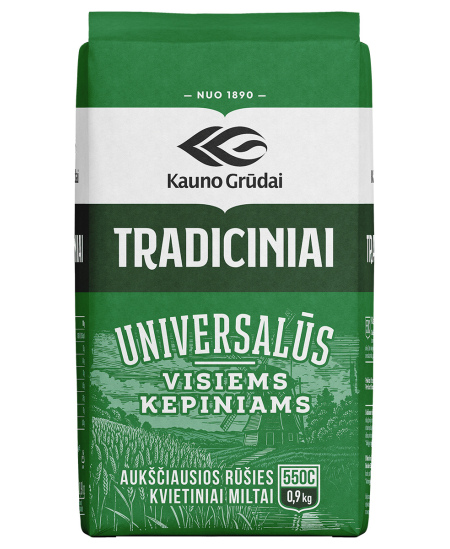 Tradiciniai kvietiniai miltai, KAUNO GRŪDAI, 550C, 0,9 kg
