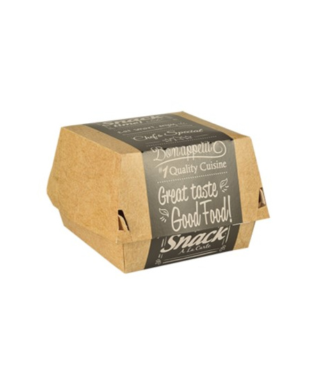 Vienkartinė dėžutė mėsainiui SNACK, popierius, 115 x 110 x 70 mm, 50 vnt