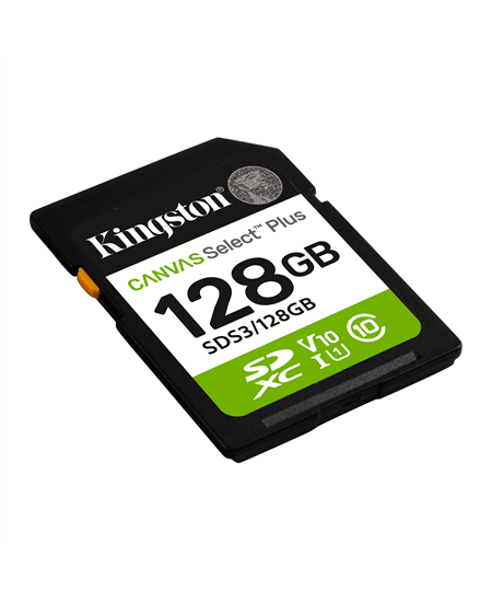 Kingston Canvas Select Plus | 128 GB | SD | Flash memory class Class 10, UHS-I, U1/U3, Video Class 10/30