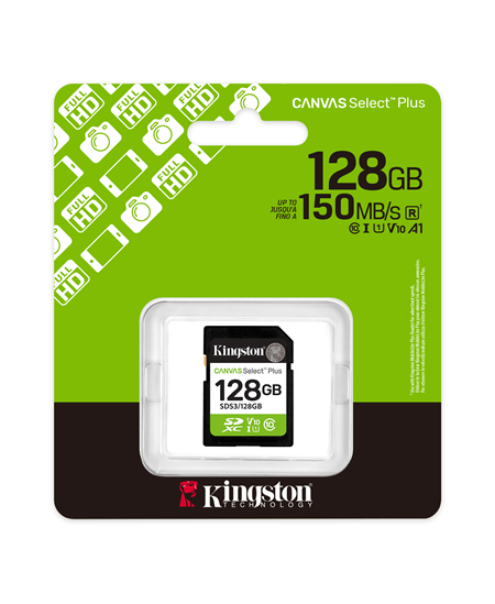 Kingston Canvas Select Plus | 128 GB | SD | Flash memory class Class 10, UHS-I, U1/U3, Video Class 10/30