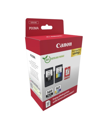 Canon CRG PG-560/CL-561 + Photo Paper Value Pack (3713C008) Rašalinių kasečių komplektas, BK/CMY