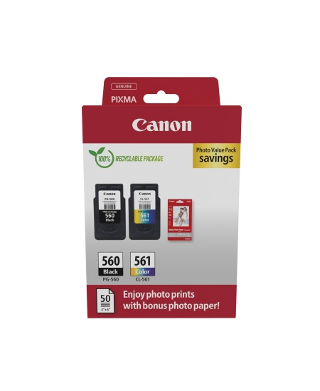 Canon CRG PG-560/CL-561 + Photo Paper Value Pack (3713C008) Rašalinių kasečių komplektas, BK/CMY