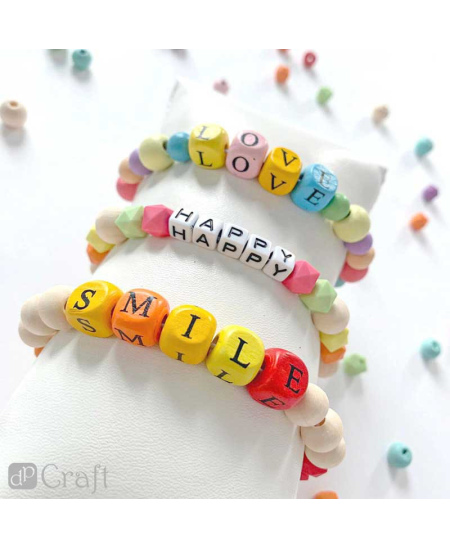 Karoliukai, mediniai, raidės, mix, 10 mm, 100 vnt.