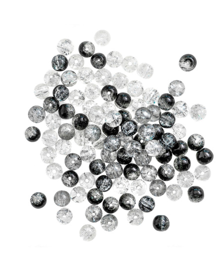 Karoliukai, balto, juodo, pilko stiklo, 8 mm, 100 vnt.