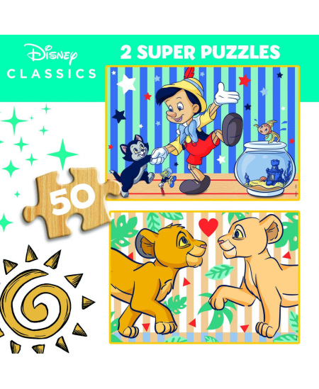 2 medinės dėlionės EDUCA Disney classics, 2x50 detalių