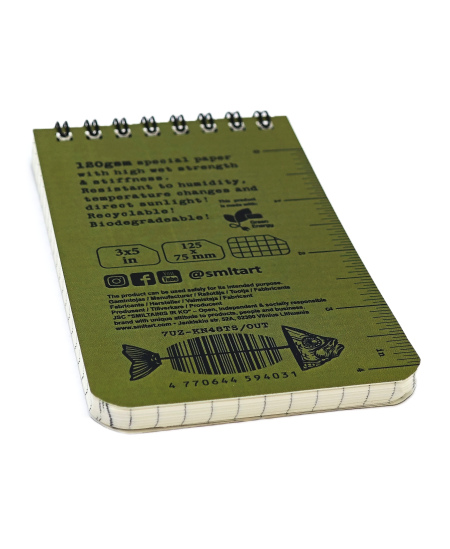 Bloknotas SM-LT ART, 125x75 mm, 48 lapai, atsparus vandeniui, langeliais, su spirale viršuje