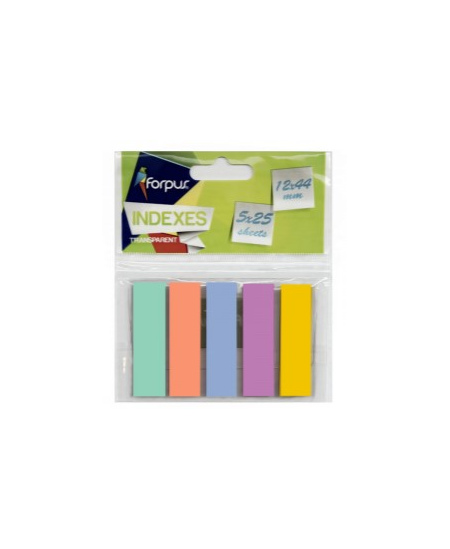 Lipnūs indeksai FORPUS, 12x44 mm, 5 x 25 vnt., pastelinių spalvų