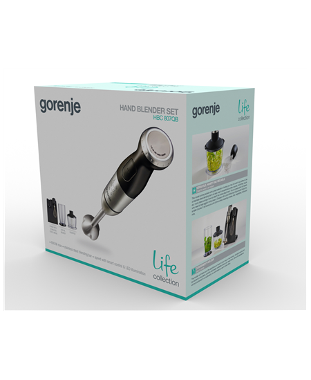 Gorenje Blender HBC807QB Hand Blender, 800 W, Number of speeds Variable, Chopper, Black