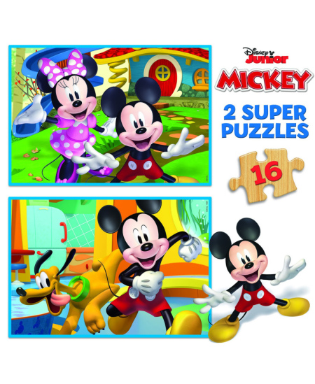 2 medinės dėlionės EDUCA Mickey ir Minnie, 2x16 detalių