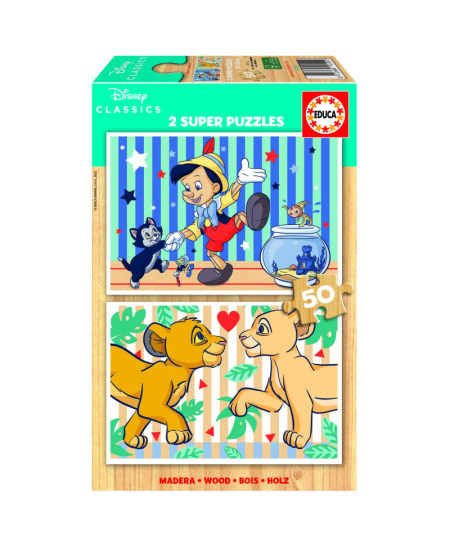 2 medinės dėlionės EDUCA Disney classics, 2x50 detalių
