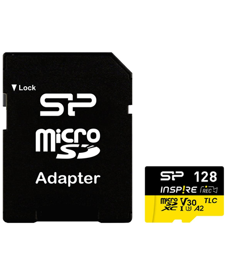 Silicon Power Memory card with adapter | Inspire | 128 GB | microSDXC | Flash memory class C10, UHS-I U3, V30, A2