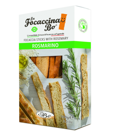 Duonos lazdelės FOCACCINA, LA Rosmarino, su rozmarinu, ryžių aliejumi, 100 g