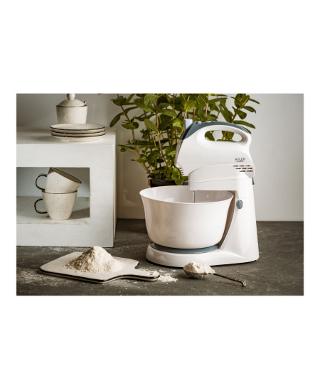 Adler Mixer AD 4202 Mixer with bowl, 300 W, Number of speeds 5, Turbo mode, White