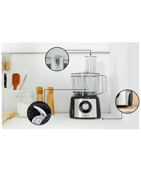 Bosch | Food Processor MultiTalent 3 Plus | MCM3PM386 | 900 W | Number of speeds 2 | Bowl capacity 2.3 L | Black/Stainless steel