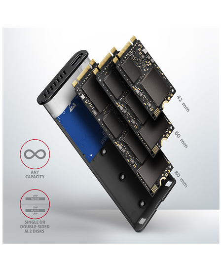 AXAGON External USB-C 3.2 Gen 2 metal box for M.2 NVMe & SATA SSD disks | EEM2-SG2