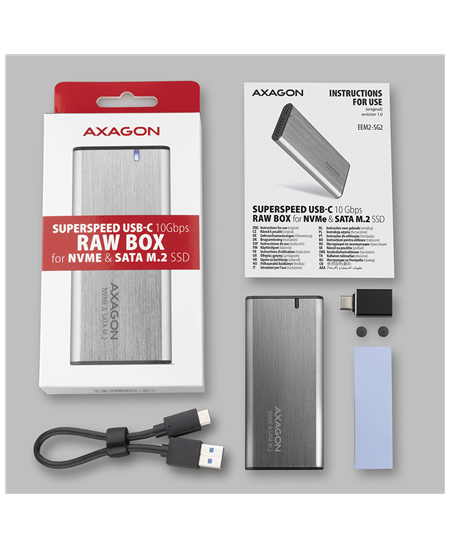 AXAGON External USB-C 3.2 Gen 2 metal box for M.2 NVMe & SATA SSD disks | EEM2-SG2