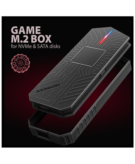 AXAGON USB-C 10Gbps - M.2 NVMe and SATA SSD GAME M.2 box | EEM2-GAM