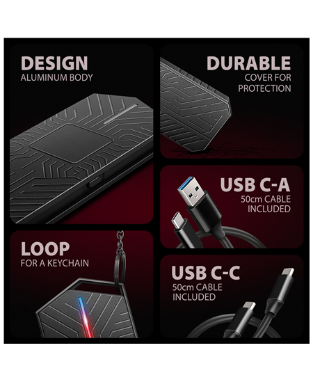 AXAGON USB-C 10Gbps - M.2 NVMe and SATA SSD GAME M.2 box | EEM2-GAM