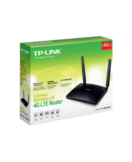 4G LTE Router | TL-MR6400 | 802.11n | 300 Mbit/s | 10/100 Mbit/s | Ethernet LAN (RJ-45) ports 3 | Mesh Support No | MU-MiMO No |