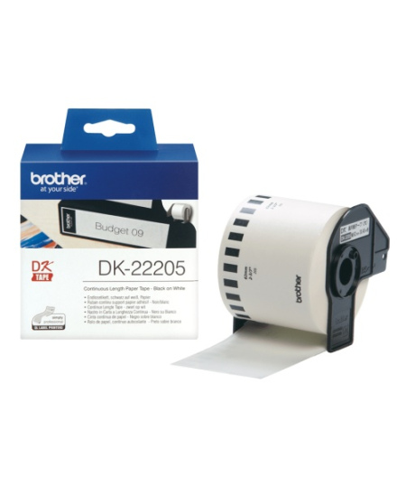 Brother DK-22205 (DK22205) Continuous Paper Label Roll, Black on White, 62mm, 30.48m