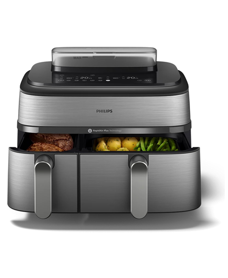 Philips Dual Basket Airfryer | NA555/00 5000 series | Power 2750 W | Capacity 9 L | RapidAir Plus | Silver