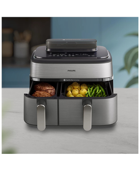 Philips Dual Basket Airfryer | NA555/00 5000 series | Power 2750 W | Capacity 9 L | RapidAir Plus | Silver