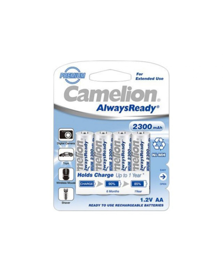 Camelion AA/HR6, 2300 mAh, AlwaysReady Rechargeable Batteries Ni-MH, 4 pc(s)