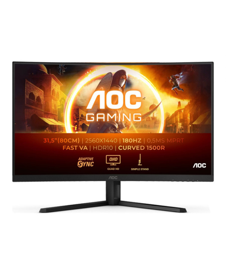 AOC | CQ32G4VE | 31.5 " | VA | QHD | 16:9 | 180 Hz | 1 ms | 2560 x 1440 pixels | 300 cd/m² | HDMI ports quantity 2