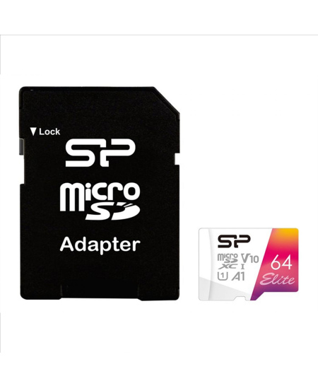Silicon Power microSDHC UHS-I Memory Card Elite 64 GB, microSDHC/SDXC, Flash memory class 10