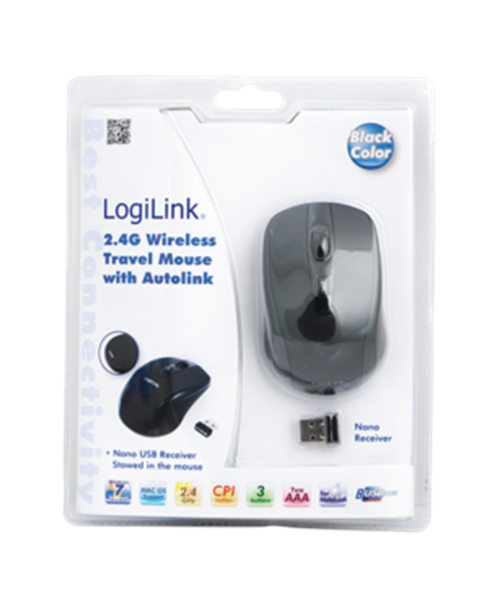 Logilink | Maus optisch Funk 2.4 GHz | 2.4GH wireless mini mouse with autolink | wireless | Black